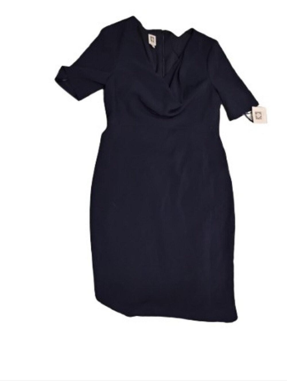 NWT Anne Klein Women's Cowl Neck Short Sleeve Sheath Dress Navy Blue Sz 10